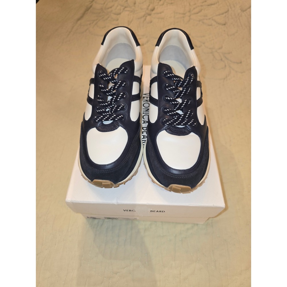 Veronica Beard Valentina-4 Navy White Leather Suede Sneakers 8.5 J8255L6400